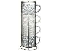 RA-HOMESTORE® New Patterned Jumbo Embossed Stacking Mugs 4pk Comes Together in A Neat Stack