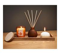 RA-HOMESTORE® New Pumpkin Diffuser & Candle Set With A Decorative Wooden Display Stand, Perfect for Enhancing Your Space With Autumnal Fragrance and Harvest Charm - Nutmeg & Cinnamon