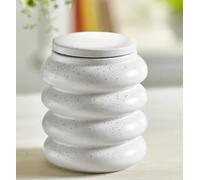 RA-HOMESTORE New Ribbed Matt Glazed Canister, Crafted from Stoneware, Brings Understated Elegance to Everyday Storage, Perfect for Stashing Tea, Coffee or Baking Bits - Stone