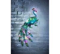 RA-HOMESTORE® New Sensational 12 Multicoloured, No Wiring, Decorative Gems, Rechargeable Battery Solar Powered Metal Peacock Wall Art (92 x 63 x 6cm)