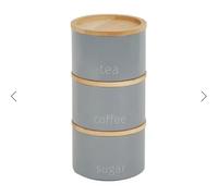RA-HOMESTORE® New Set of 3 Cream Metal Stacking Canisters Galvanized Steel with An Air Tight Wooden Lid Stores All Your Tea, Coffee, and Sugar (13cm x D 28.5cm) (Grey)