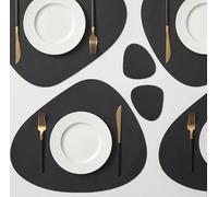 RA-HOMESTORE® New Set of 4 Black Faux Leather Pebble Coasters, Crafted from PVC in A Black Colour, Easy to Wipe Clean., Perfect for Keeping Your Dining Table Protected, Not Suitable For Iron