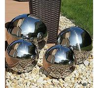 RA-HOMESTORE® New Set of 4 Silver Stainless Steel Spheres Gazing Mirror Balls Garden Ornament Decoration (20,10,15CM)