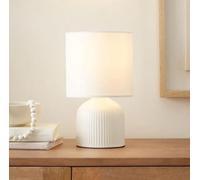 RA-HOMESTORE® New Small But Elegant Ribbed Ceramic Table Lamp Bedside Table Lamp Ceramic Base and Fabric Shade (25cm) (White)