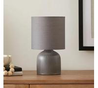 RA-HOMESTORE® New Small But Elegant Ribbed Ceramic Table Lamp Bedside Table Lamp Ceramic Base and Fabric Shade (25cm) (Grey)