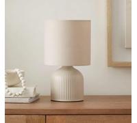 RA-HOMESTORE® New Small But Elegant Ribbed Ceramic Table Lamp Bedside Table Lamp Ceramic Base and Fabric Shade (25cm) (Cream)