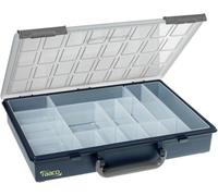 raaco 136211 "Assorter PSC 55 4x8-15" Compartment Box, Blue/Transparent | Sorting Box for Workshop, Assortment Box & Sorting Boxes for Small Parts, Safe Storage, Portable, 26.1 x 33.8 x 5.7 cm