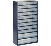 raaco 137430 "1240-123" Cabinet with 40 Drawers, Blue/Transparent | Load capacity 36.3 kg, 15 x 30.6 x 55.2 cm, suitable for wall mounting, screw shelf for small parts for workshop organiser