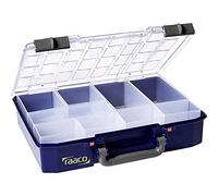 raaco 143608 Carry Lite Assortment Box, Blue, 80-Inch | Lightweight sorting box for workshop, with 9 inserts for small parts, load capacity 10 kg, safe storage, transparent lid