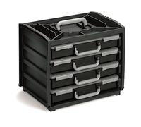 RAACO ATHOME HANDYBOX 135870 - Portable Small Parts Storage Unit - 4 Assorter Cases in Black and Silver. 14 Moveable Compartments - Perfect for DIY, Garage, Home, Electricians, Plumbers, Construction