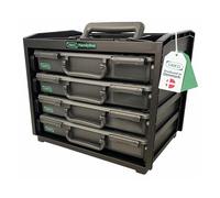 raaco HandyBox 55x4 | Sturdy Tool Storage Box with 4 Assorter Cases & Inserts | 25 kg Capacity | Durable Plastic Toolbox for Workshop Storage | Compact & Stackable Design | 26.5 × 37.6 × 31 cm