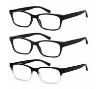 RAAFI 3 Pack Mens Reading Glasses 2.5, Dual Sided Blue Light Filter, Lightweight Readers for Relaxed Reading, +2.5 Rectangular Reading Glasses for Men, Matte, Glossy & Crystal Clear Black