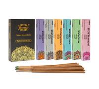 raajsee 100% Organic Hand Rolled Incense Sticks 6 Pack Variety Set 15gm Each,Nagchampa-Lavender-Sandalwood-Patchouli-Japanese Rose-White Sage- Perfect For Church,Aromatherapy,Relaxation Meditation