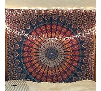 raajsee Blue Orange Tapestry Hippie Boho Beach Blanket Mandala Indian Cotton Throw - Home Décor Indie Rug Yoga Mat Meditation Picnic Rugs Queen (82x92 Inches / 208x232 Cms)