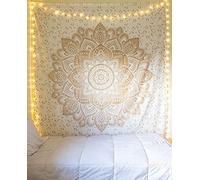 raajsee Gold Mandala Tapestry Bedroom Aesthetic - Indie Wall Tapestry Hippie Room Decor - Boho Tapestrys -Trippy Small Tapestry Wall Hanging - White Gold Wall Art 30x40 Inches
