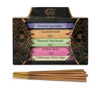 Raajsee Incense Sticks 5 Pack Variety Set 20 Sticks Each (Total 100 Sticks), Californian White Sage-French Lavender-Sandalwood-Natural Patchouli-Indian Rose,100% Organic Natural Hand Rolled