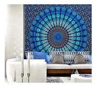 raajsee Indian Cotton Blue Tapestry Mandala Wall Hangings, Boho Throw Bohemian Bedding Queen Bedspread 140X210 CMS