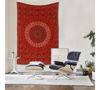 raajsee Indian Cotton Red Tapestry Mandala Wall Hangings, Boho Throw Bohemian Bedding Queen Bedspread 140X210 CMS