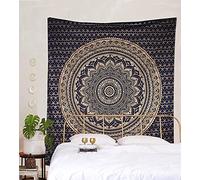 raajsee Mandala Tapestry, Room Decoration, Blue Gold Wall Tapestry, Boho Wall Decoration, Wall Hanging, Psychedelic, 132 x 208 cm
