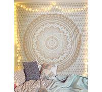 raajsee Metallic Gold Tapestry Wall Hanging Mandala-Bohemian Dorm Decor Hippie Tapestries-Boho Bedding Golden bedspread yoga mat throw (White Gold Ombre, Queen (220 x 210 cms / 92 x 82 inches))