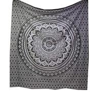 raajsee Multicolor Mandala Ombre Tapestry Wall Hanging/Indian Cotton Boho Psychedelic Hippie Throw Tapestries//Elephant Wall Decor/Yoga Mat Beach Towel Blanket/A (Black White Ombre, 210x220cms Queen)