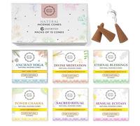 Raajsee Natural Incense Cones,6 Pack Mixed Scents Gift Pack 15 pc Each (90 Total), Insense Cones Variety Pack, 100% Organic Non Toxic Natural - Hand Rolled Free from Chemicals (Pack 3)