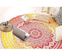 raajsee Orange Round Beach Tapestry Hippie/Boho Beach Blanket Mandala/Indian Cotton Throw - Round Tablecloth/Home Decor/Indie Rug Yoga Mat Meditation Picnic Rugs 127 CM / 50 INCHE Circle