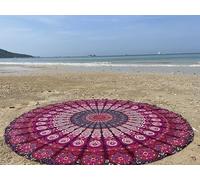 Raajsee Purple Round Beach Tapestry Hippie Boho Beach Blanket Mandala Tapestries Indian Cotton Throw - Round Tablecloth Home Decor Indie Rug Yoga Mat Meditation Picnic Rugs ROUND (178 CMS / 70 INCHES)