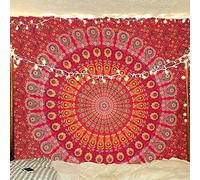raajsee Red Tapestry Hippie Boho Beach Blanket Mandala Indian Cotton Throw - Home Décor Indie Rug Yoga Mat Meditation Picnic Rugs Queen (82x92 Inches / 208x232 Cms)