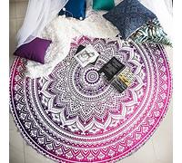 raajsee Round Beach Tapestry Hippie/Boho Mandala Beach Blanket Indian Cotton Bohemian Round Table Cloth Mandala Decor/Yoga Mat Meditation Picnic Rugs 70 inch Circle(Pink Ombre)