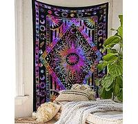 raajsee Sun And Moon Tapestry Aesthetic- Burning Sun With Stars Mystic Wall Hanging Tapestries Hippie- Tie Dye Celestial Tapestrys For Bedroom- Indie Wall Hippie Room Décor 82x92 inch