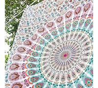 raajsee White Brown Tapestry Hippie Boho Beach Blanket Mandala Indian Cotton Throw - Home Décor Indie Rug Yoga Mat Meditation Picnic Rugs 210X220 CMS