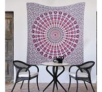 raajsee White Pink Tapestry Hippie Boho Beach Blanket Mandala Indian Cotton Throw - Home Décor Indie Rug Yoga Mat Meditation Picnic Rugs 210X220 CMS