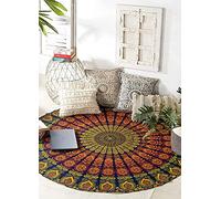 raajsee Yellow Mandala Round Beach Tapestry Hippie/Boho Beach Blanket/Indian Cotton Throw Bohemian Round Table Cloth/Aesthetic Tapestry/Yoga Mat Meditation Picnic Rugs 127 CM / 50 INCHE Circle