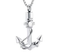 RAAJSI Navigation Keepsake Jewelry Stainless Steel Anchor Cremation Urn Pendant Necklace For Ashes Keepsake Navy Friendship Gift
