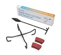 RAAKARRS Dutch Oven Lid Lifter and Folding Lid Stand - with Silicone Handle Grips, Heavy Duty Black-Coated Steel - Lift, Rotate and Support Dutch Oven Lids, for Outdoor, Picnic, and Campfire Cooking