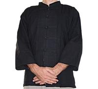 RaanPahMuang Brand Thick Muang Cotton Chinese Jacket Shirt Frog Button, Medium, Black