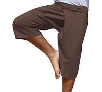 RaanPahMuang Brand Thin Striped Cotton Thai Fisherman Capri Wrap Pants, Burnt Umber Brown, XXL-3XL