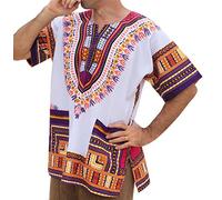 RaanPahMuang Brand Unisex Bright African White Dashiki Cotton Shirt, XX-Large, Violet