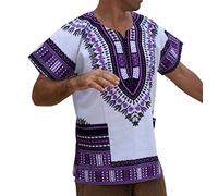 RaanPahMuang Bright Super Big Cut Africa White Dashiki Cotton Plus Size Shirt - purple - 7XL