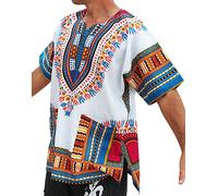 RaanPahMuang Unisex Bright Africa White Dashiki Cotton Plus Size Shirt - Pink -