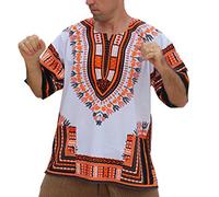 RaanPahMuang Unisex Bright Africa White Dashiki Cotton Plus Size Shirt, XXXX-Large, Medium Orange