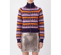 RABANNE Geometric Pattern Slim Fit Wool-Blend Zip-Up Cardigan - Size: XS - female