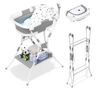 Rabb 1st Baby Bath Tub with Stand Foldable,Portable Multifunctional Bathtub Newborn to Toddler with Bath Mat,Drain Hole,No Thermometer,Grey White