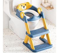 Rabb 1st Bear Potty Training Seat, Upgrade 2 in 1 Toddler Toilet Seat,Splash Guard Anti-Slip Pad Step Stool,Blue Yellow
