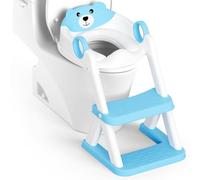 Rabb 1st Bear Potty Training Seat, Upgrade 2 in 1 Toddler Toilet Seat,Splash Guard Anti-Slip Pad Step Stool,Bright Blue