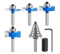 Rabbet Router Bit Set 7 Piece T-Shape With Carbide Steel Tips And Bearing Sizes For Wood Joinery And Edge Profiling