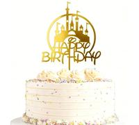 RabbFit Castle Birthday Cake Topper, Gold Castle Happy Birthday Cake Decoration, for Girls, Boys, Women, Men, Happy Birthday Cake Topper