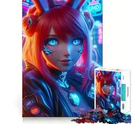 Rabbi Girl Blue Neon Anime Hard Jigsaw Puzzle for Adults 1000 Pieces Pure Logic Toy Home Activity Clean Cut Lovely Gift (38x52cm)