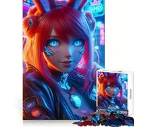 Rabbi Girl Blue Neon Anime Jigsaw Puzzles for Teenagers 1000 Pieces Recall Boost Gentle Relax Smooth Cut Stylish Gift (50x75cm)